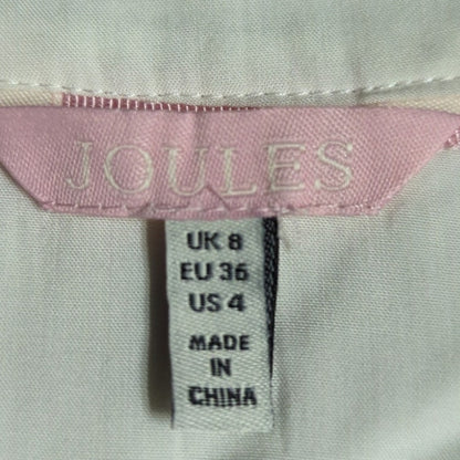 Joules White Painted Dog Walker Tunic Blouse Size 4 Funky Long Sleeve Deep Vneck