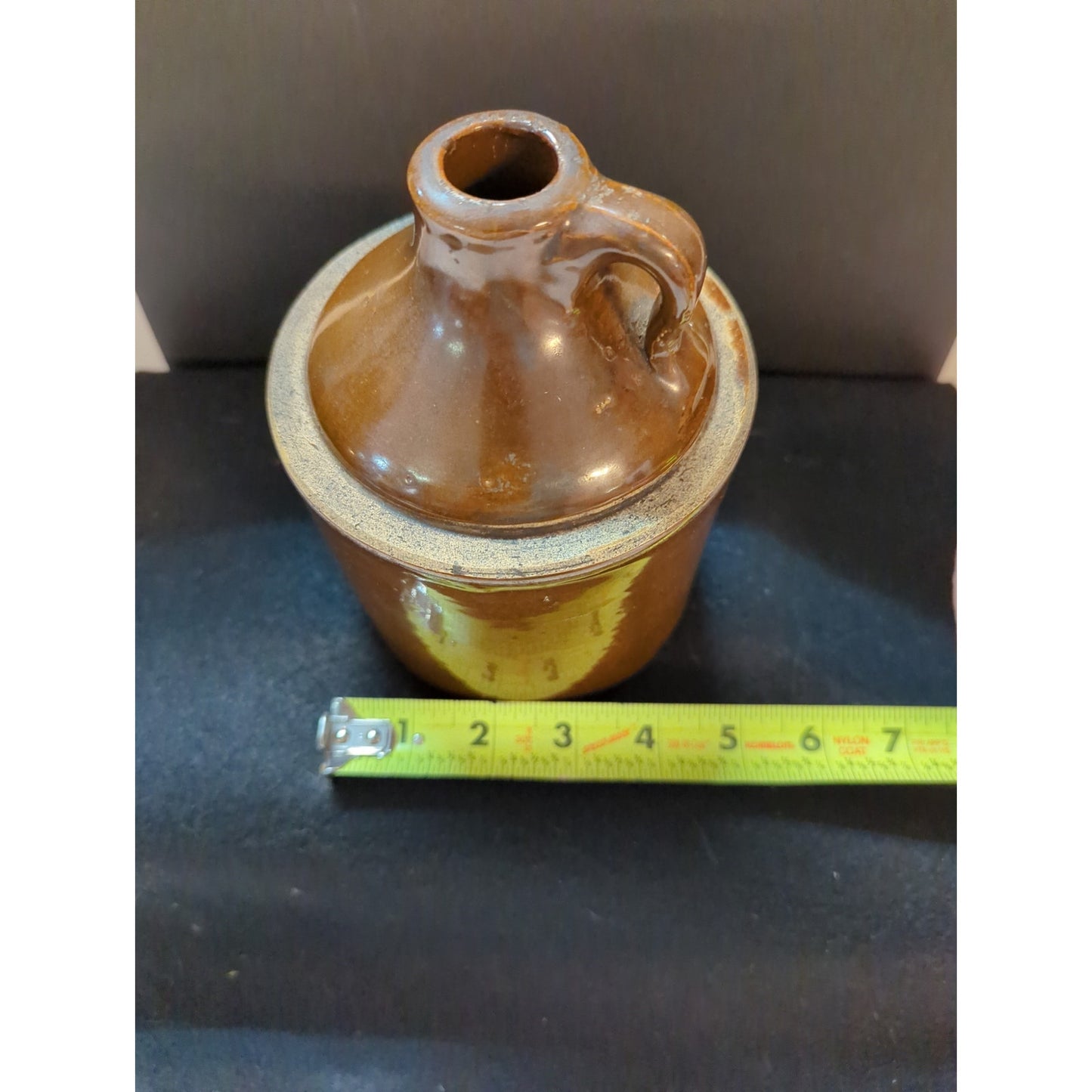Vintage Stoneware Moonshine Whiskey Jug Brown Glaze Antique Country Cabin Crock
