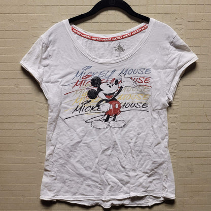 Disney Parks Size Large Short Sleeve White Mickey Cotton Faded Preowned