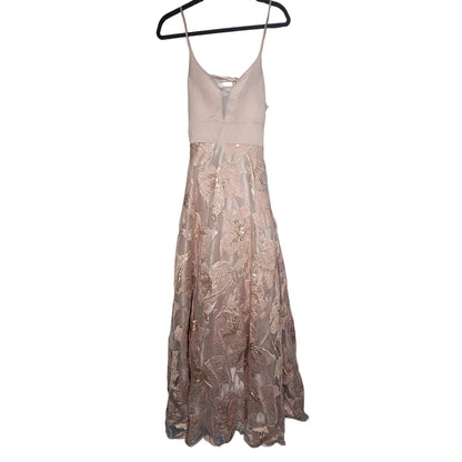 Sequin Hearts Size 7 Pink Women Spaghetti LaceUp Back BurnOut Organza Ball Gown