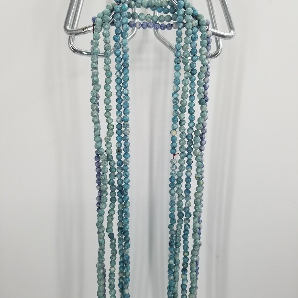 5 strands of round beads Teal blue greens purple stones craft jewelry necklace