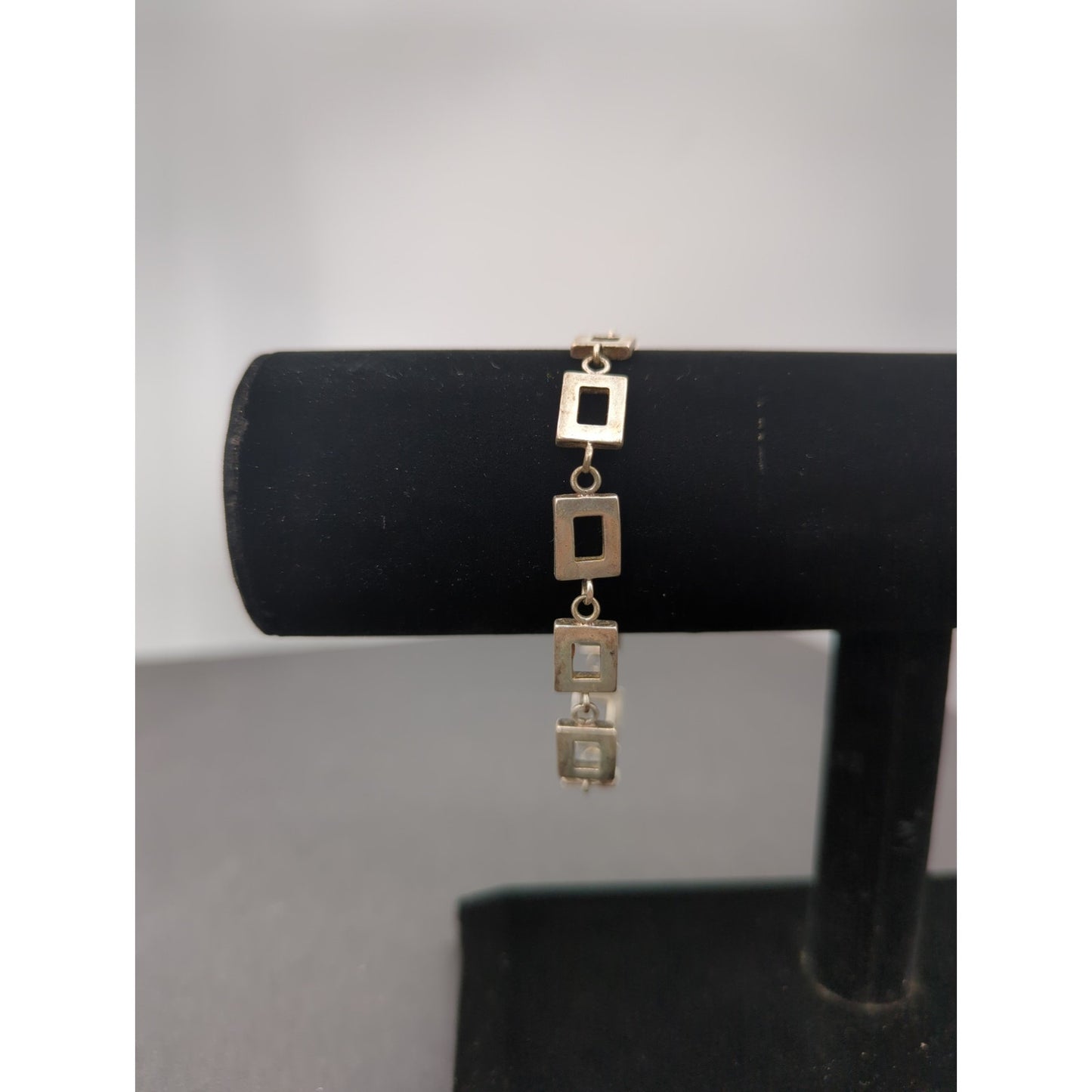 Vintage Minimalist Rectangular Silver-Tone Open Square Geometric Link Bracelet