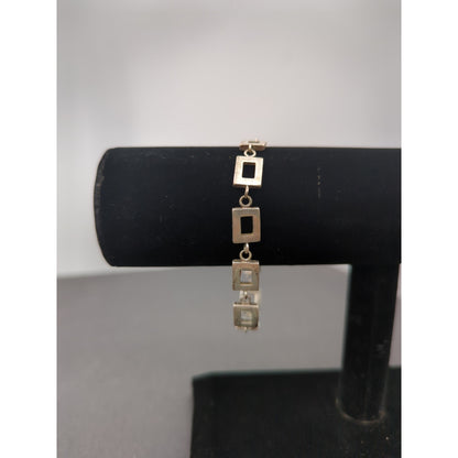 Vintage Minimalist Rectangular Silver-Tone Open Square Geometric Link Bracelet