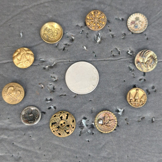 LOT V of 10 Antique Vintage Victorian Brass Mixed Materials Buttons ESTATE FIND