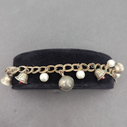 Jingle Celestial Alt-Vintage Mixed Bead & Silver Bell Charm Bracelet Whimsigoth