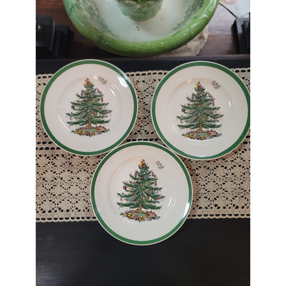 Spode Christmas Tree Bread Salad Plate Set 3 Vintage England 8"