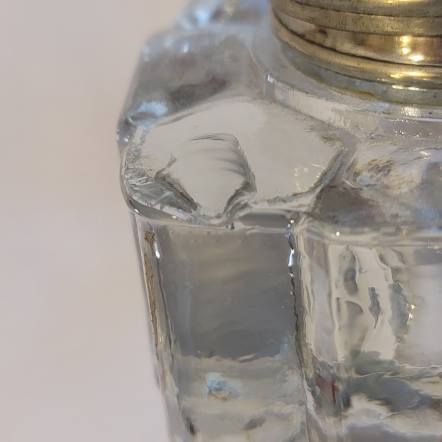 Inkwell With Clear Molded Glass Silver Plate lid Square Cut Glass 3x2.5x1.5 In