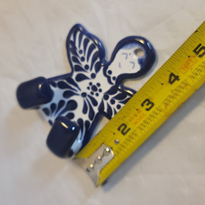 Hand painted Talavera Towel Hat Hanger Coat Angel Hook NEW Blue White 4"