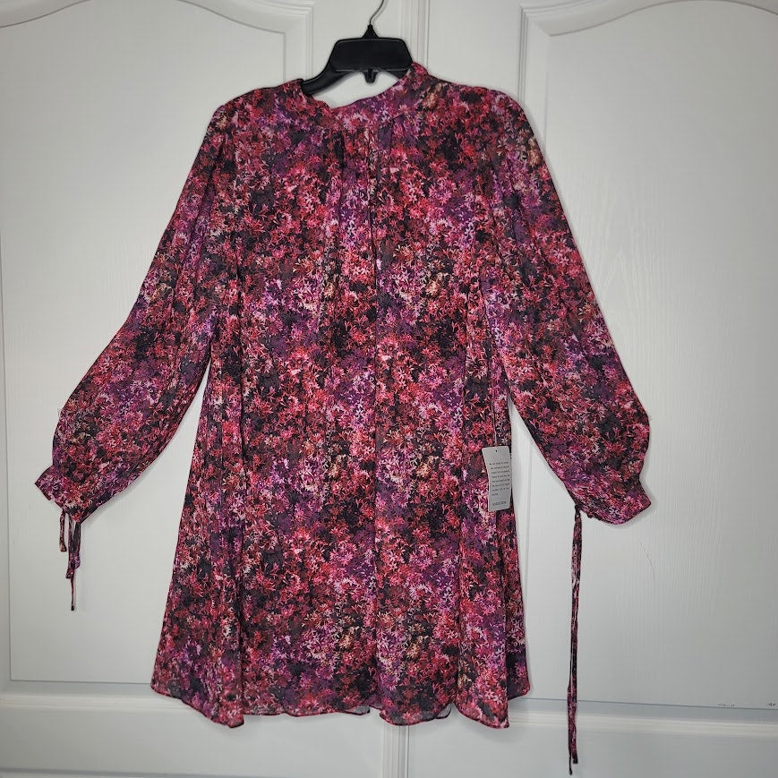 NEW $188 Mark & Jame Badgley Mischka 8 Pink Multi Floral Swing Dress Long Sleeve