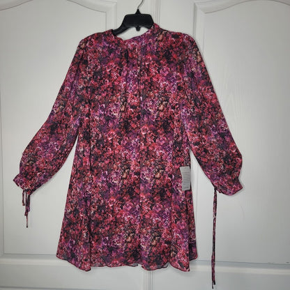 NEW $188 Mark & Jame Badgley Mischka 8 Pink Multi Floral Swing Dress Long Sleeve