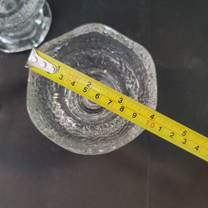 Pair of frosted ice Vintage Anchor Hocking Crinkle Clear Glass Candle Holder