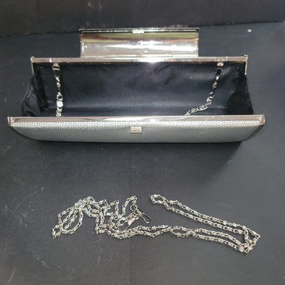 Silver evening bag clutch shoulder crossbody Purse narrow snap closure crystal