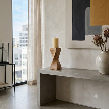 Modern Geometric Wooden Twist Pillar Candle Holder