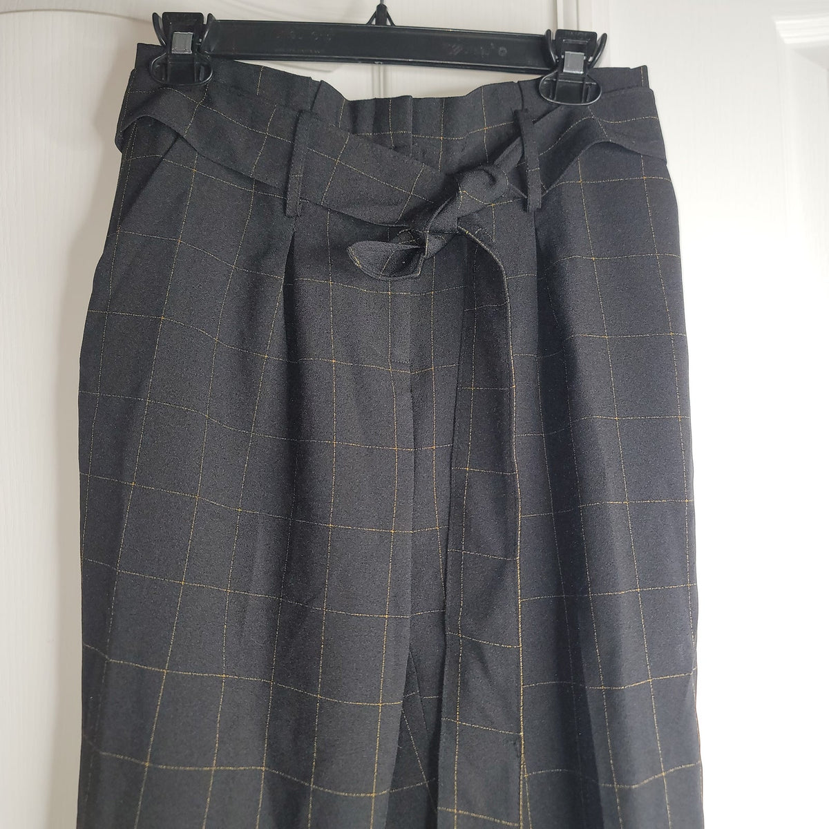 BAR III Belted Windowpane Slim Straight-Leg Pants SZ 4 Career Casual Black Brown