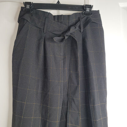 BAR III Belted Windowpane Slim Straight-Leg Pants SZ 4 Career Casual Black Brown