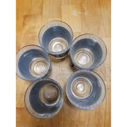 Vintage Jeannette Glass Hellenic Blue Jasperware Lowball Glasses - Set of 5