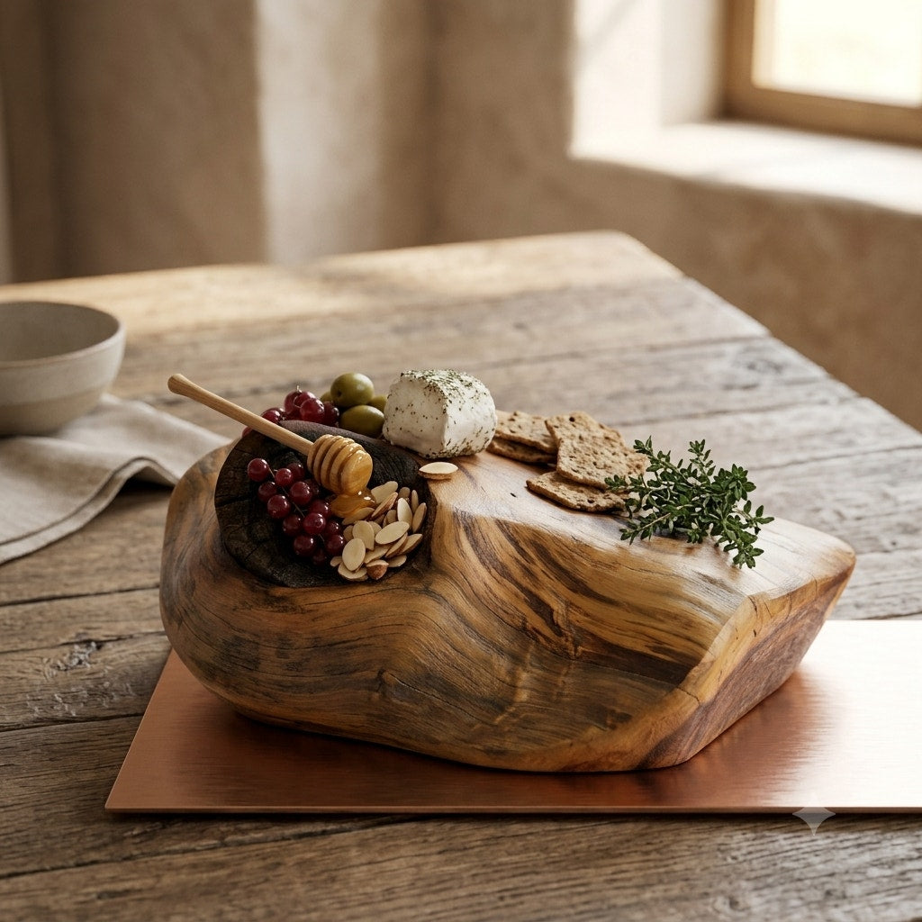 Handmade two tone wood Charcuterie Cheese Serving Board Vase Candle Hold 17"x12"
