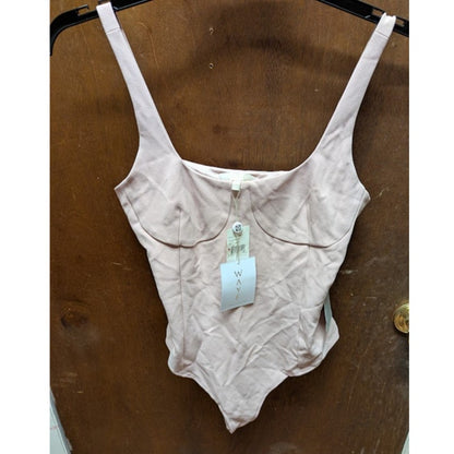 NEW WAYF Bravado Thong Bodysuit Women's LARGE MAUVE Cupped Tank Sleeveless