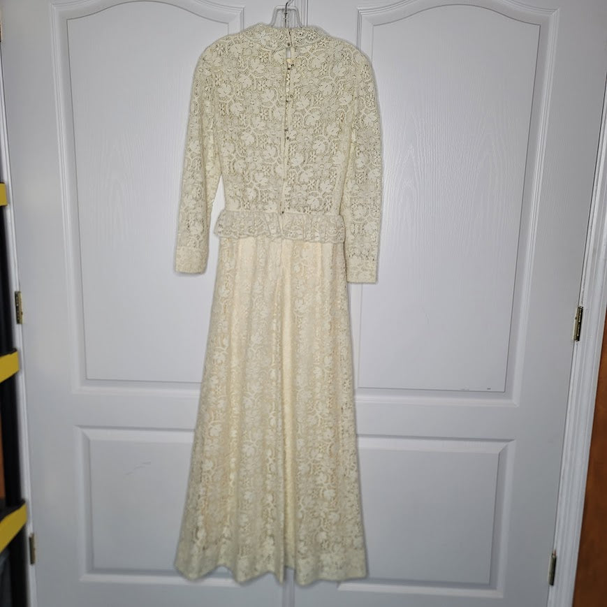 Vintage Lace wedding evening dress sheer top line skirt One Piece peplum Waist