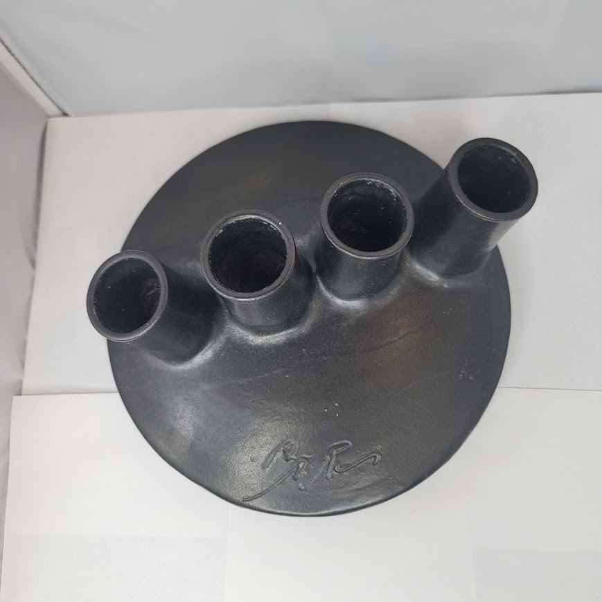 1950s Vallauris Ceramic Black Enamel Mcm brutalist Pipe Vase Signed Louis Giraud