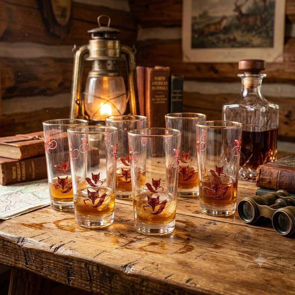 Vintage West Virginia Glass Running Fox Highball Tumbler Glasses Mid-Century 6Pc