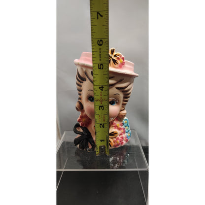 MCM Kitsch Lady Headvase Planter Pink Floral Japan Retro Ceramic Decor Vase Rare