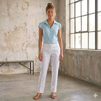 Antonio Melani Cap Sleeve Button Up Shirt small Ice Blue Cotton Blend Blouse