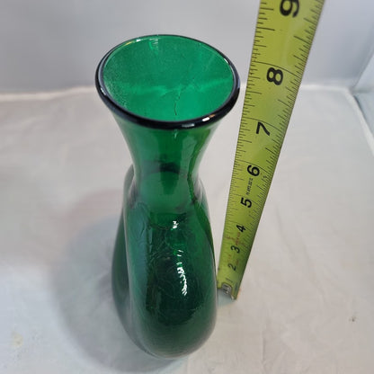 Vintage Blenko Green Pop Art Glass Donut Vase MCM Modern Hand Blown Pinch 7.3"