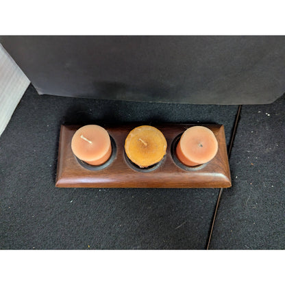 Modern Wooden Tea Light Candle Holders Pair Minimalist Table Top Centerpieces