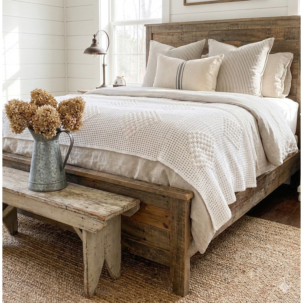AMAZING handmade crochet blanket coverlet white geometric queen full bedspread
