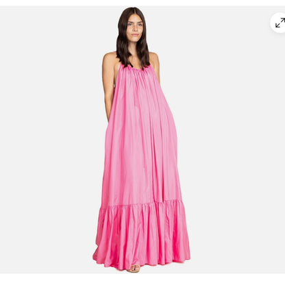Tov Elegance Spaghetti Strap Flowy Maxi Rideau Dress Size 42 Fushia Pink NEW