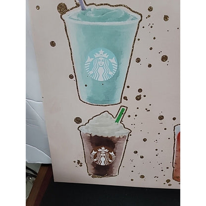 Starbucks- Coffee Addict - 14” X 14” Canvas Wall Art Pink Glitter Girly