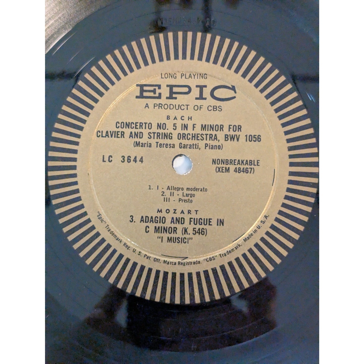 Vintage I Musici Bach Handel Purcell Epic LC 3644 Mono 1960s Gold Label Vinyl LP