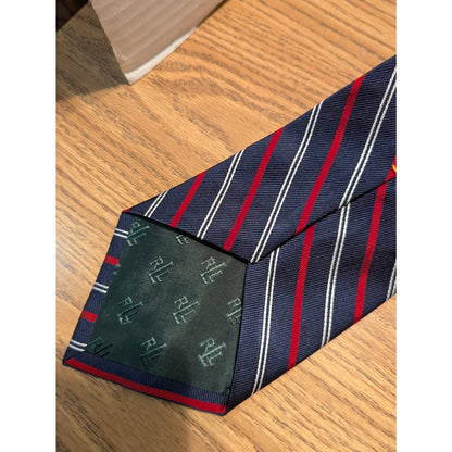 Men's Silk Necktie Tie Lauren Ralph Lauren Red White Blue Stripes