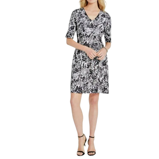 NIC+ZOE NEW $188 Trails Twist Half Sleeve Sheath Dress Black Mutli Size medium