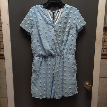 Blue Swiss Dot Romper XL V-Neck Short Sleeve Playsuit Cute Casual Summer Outfit