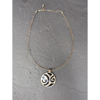 Vintage Gold Tone Swirl Round Medallion Pendant Omega Chain Necklace Mid-Century