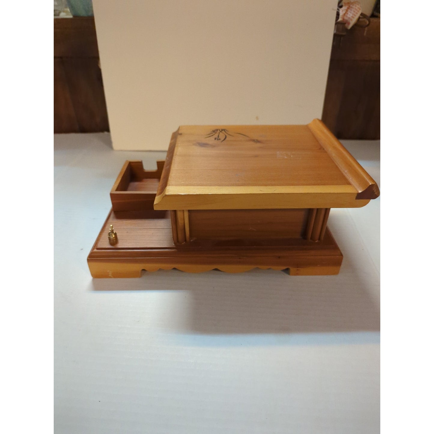 Vintage Asian Wooden Desktop Writing Slope & Organizer Vanity Box