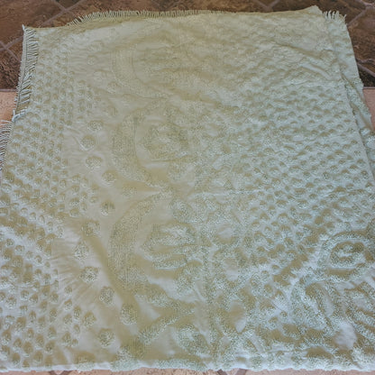 Sage green Chenille blanket Queen or King Bedspread Coverlet Vintage