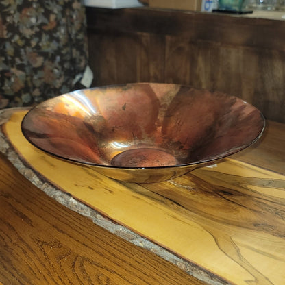 Large 16" Copper Bowl Foil Leaf Decorative Centerpiece Artisan Glass Consol