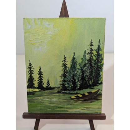 Vintage Anthony Studio Mini 6" Oil Painting on Wood Easel St. Paul MN Landscape
