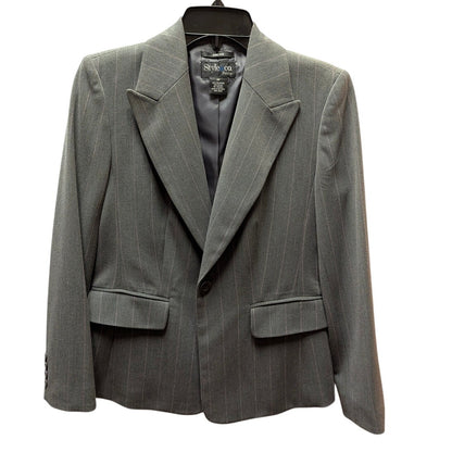 Style & Co. Petite Gray Pinstripe Single Button Stretch Blazer 4P Career Work