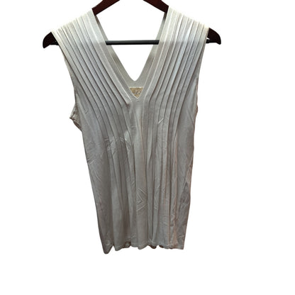 Michael Kors Off White Pleated V-Neck Tank Top Petite Small Sleeveless Blouse