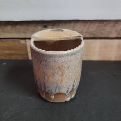 4Sure Ceramics Glazed Pottery Go Cup Half Lid Straw Hole Mid-Century Modern