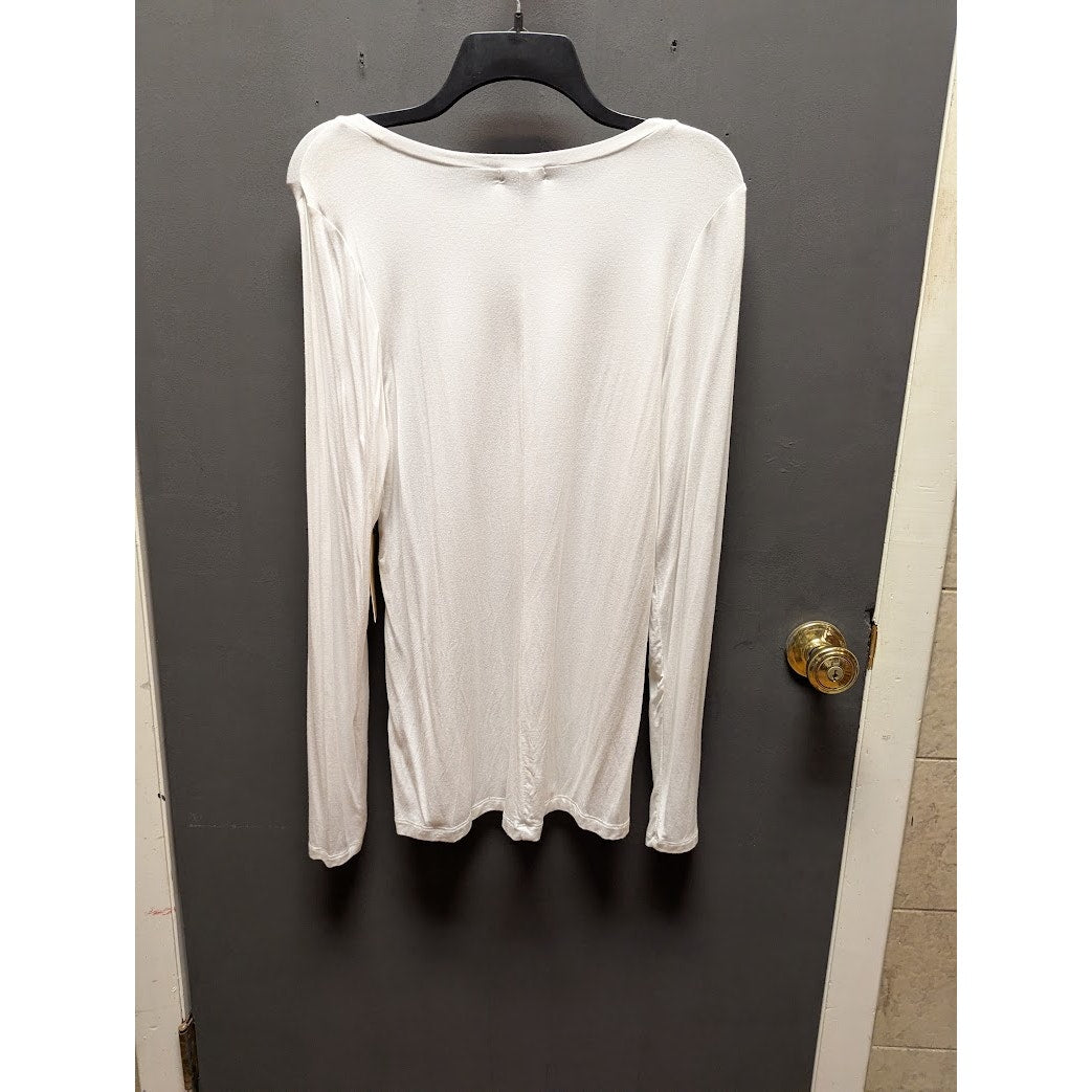 Halogen white long leeve top shirt size Large NEW scoop neck travel lightweight