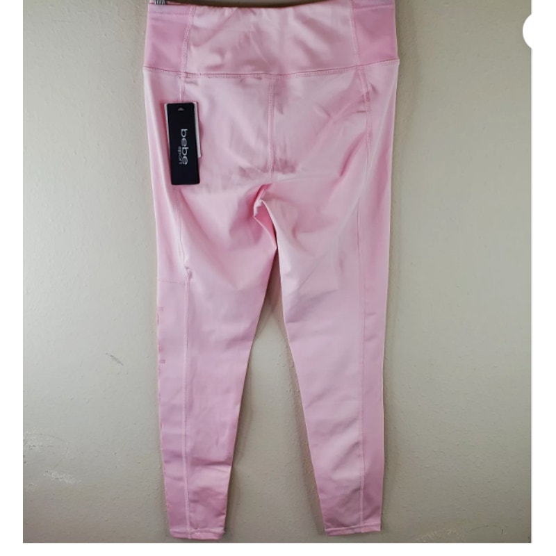 Bebe Sport Womens Pink Parfait Sport Laser Cut Athletic Legging LARGE NEW