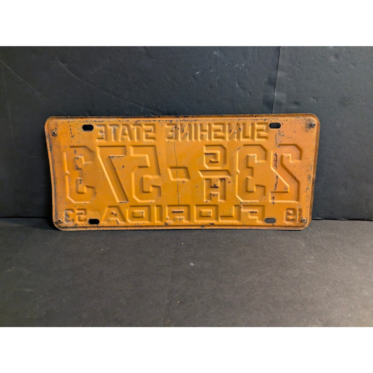 Vintage 1953 Florida License Plate Sunshine State Orange Teal Metal Tag