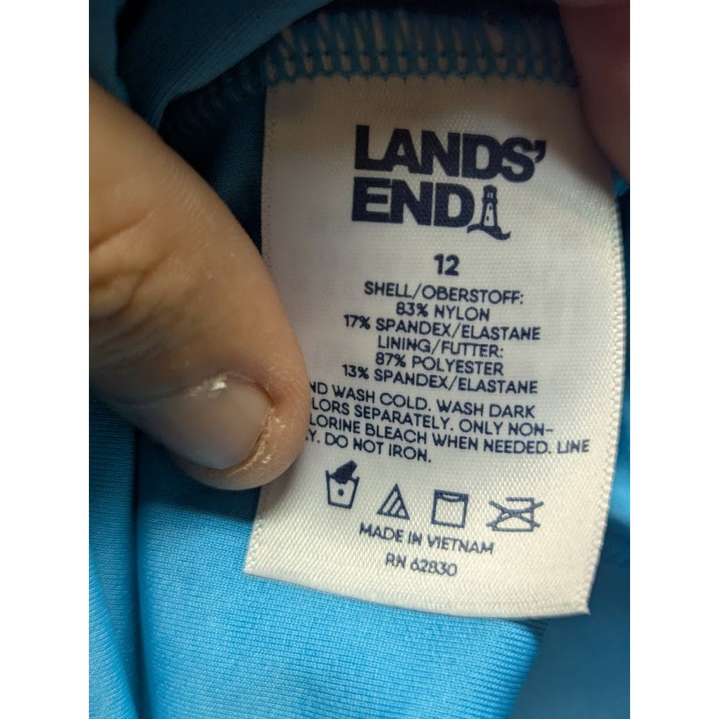 Lands End Size 12 Blue Yellow white bathing suit top tankini NEW