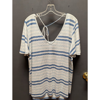 Bobeau Size Womens Plus 1X Blue White Striped short sleeve top blouse