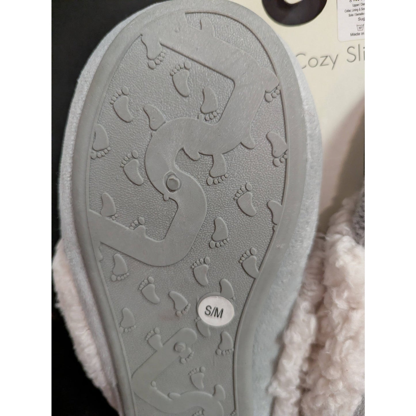 Lemon Cozy Slippers Memory Foam Sherpa Trim Grey Knit Slide NWT Small/MEDIUM